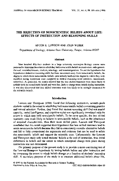 (PDF) The rejection of nonscientific beliefs about life: Effects of ...