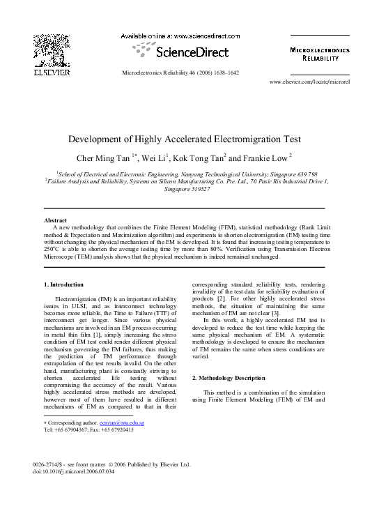 (PDF) Development of highly accelerated electromigration test