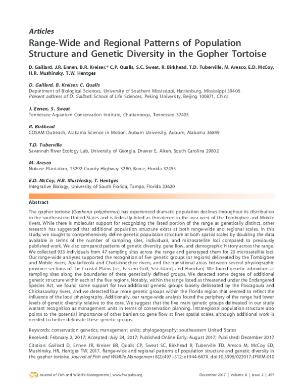(PDF) Range-wide and Regional Patterns of Population Structure and ...