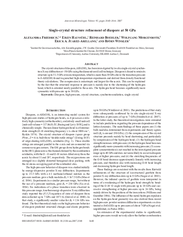 (PDF) Single-crystal structure refinement of diaspore at 50 GPa