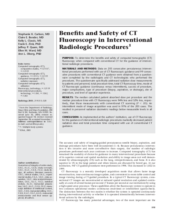(PDF) Benefits and Safety of CT Fluoroscopy in Interventional