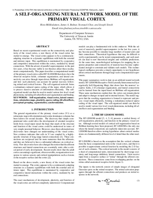 (PDF) A self-organizing neural network model of the primary visual cortex