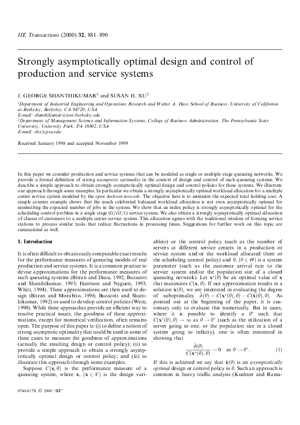 (PDF) Strongly asymptotically optimal design and control of production ...