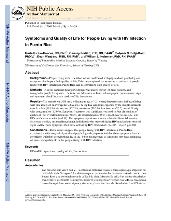 (PDF) Symptoms and Quality of Life for People Living with HIV Infection ...
