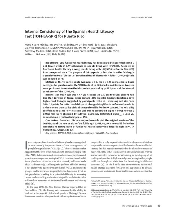 PDF Internal Consistency Of The Spanish Health Literacy Test TOFHLA pdf-internal-consistency-of-the-spanish-health-literacy-test-tofhla