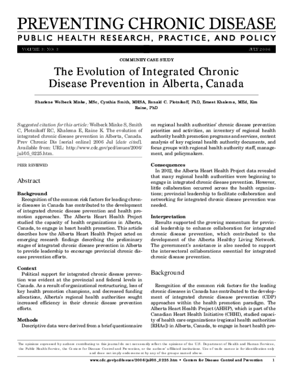 (PDF) The evolution of integrated chronic disease prevention in Alberta ...