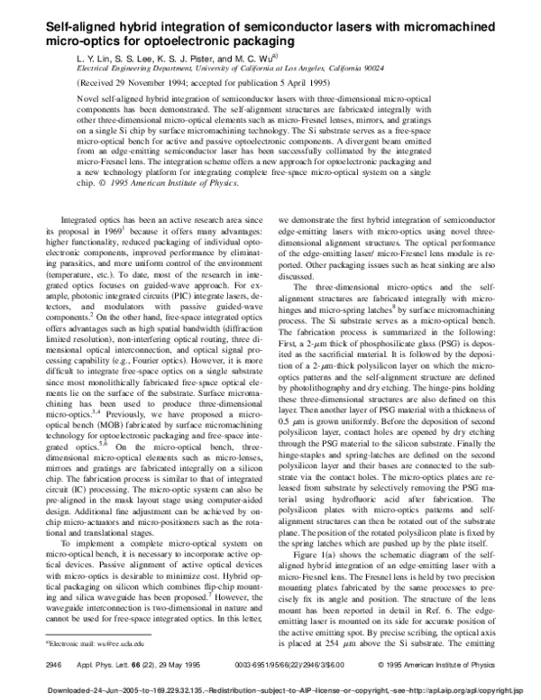 (PDF) Self-aligned hybrid integration of semiconductor lasers with ...