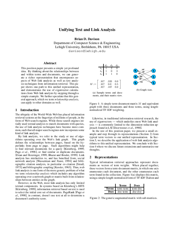 (PDF) Unifying Text and Link Analysis
