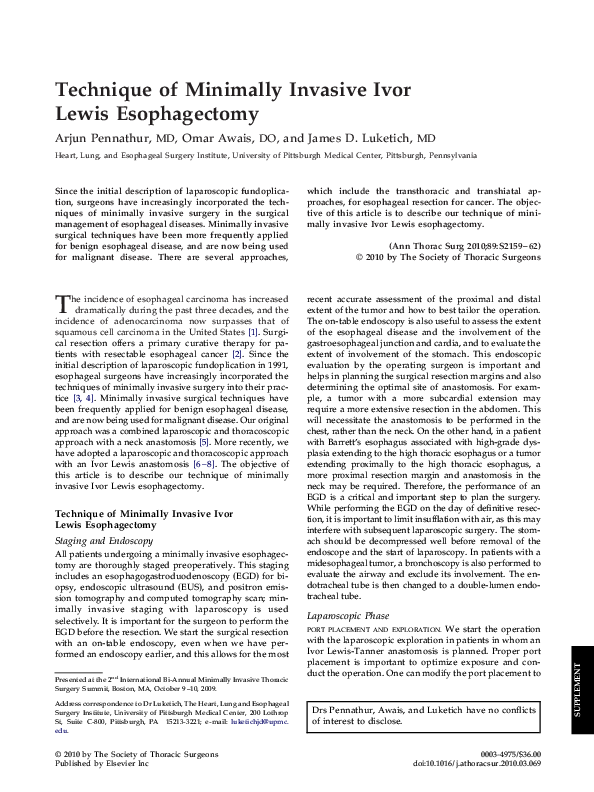 (PDF) Technique of Minimally Invasive Ivor Lewis Esophagectomy