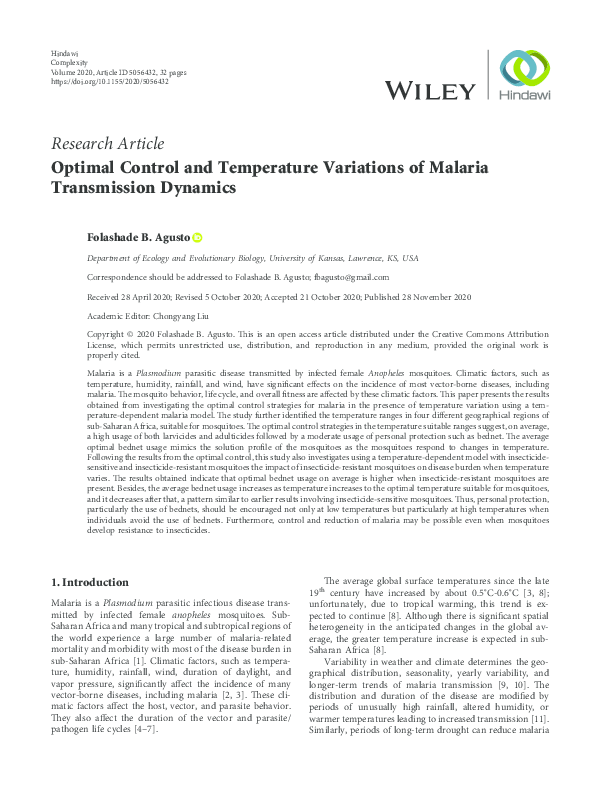 (PDF) Optimal Control and Temperature Variations of Malaria ...