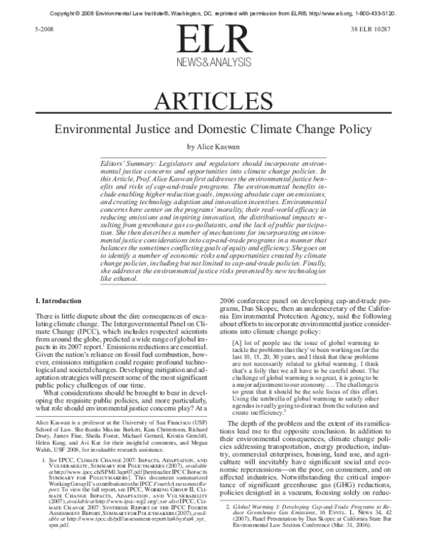 (PDF) Environmental Justice and Domestic Climate Change Policy