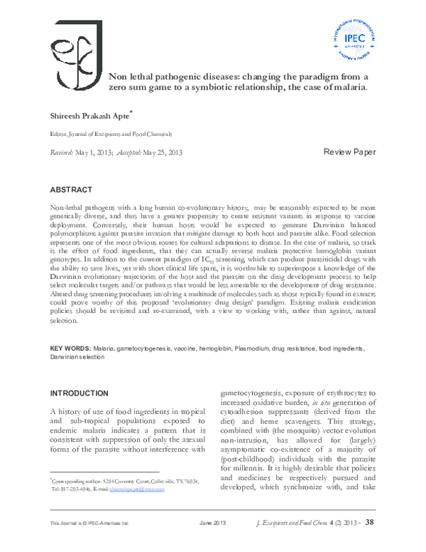 (PDF) Non lethal pathogenic diseases: Changing the paradigm from a zero ...