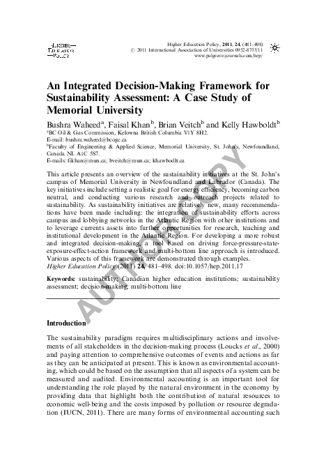 (PDF) An Integrated Decision-Making Framework for Sustainability ...