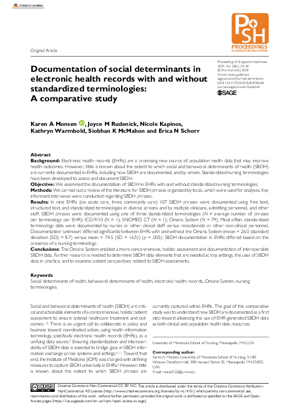 (PDF) Documentation of social determinants in electronic health records ...