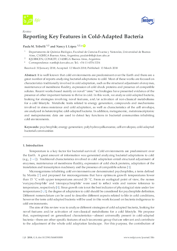 (PDF) Reporting Key Features in Cold-Adapted Bacteria