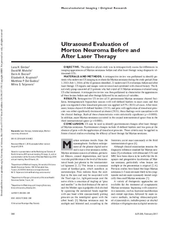 (PDF) Ultrasound Evaluation of Morton Neuroma Before and After Laser