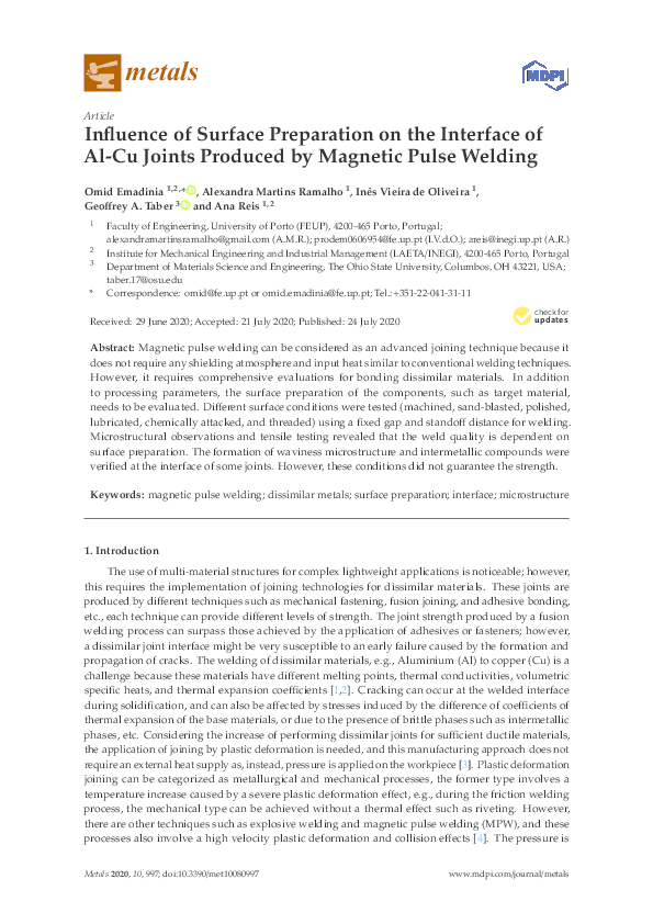 (PDF) Influence of Surface Preparation on the Interface of Al-Cu Joints ...