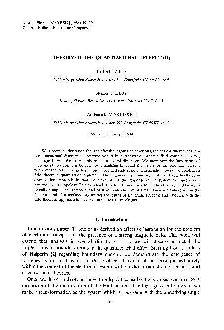 (PDF) Theory of the quantized hall effect (II)