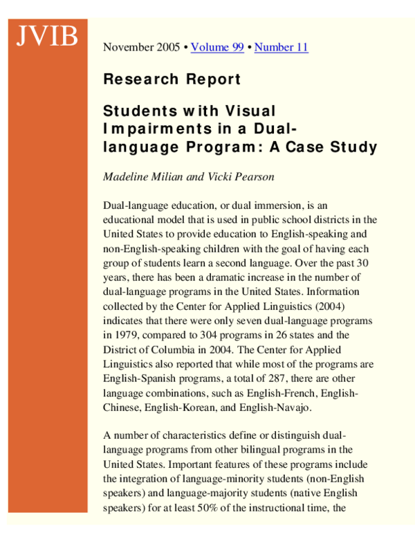(PDF) Research Reports: Students with Visual Impairments in a Dual ...
