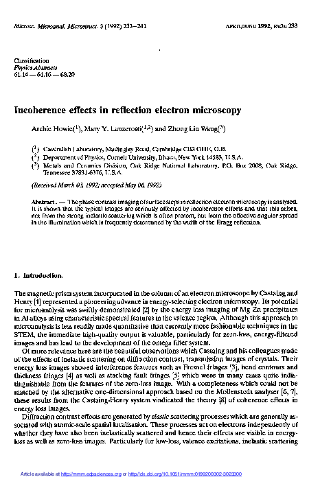 (PDF) Incoherence effects in reflection electron microscopy