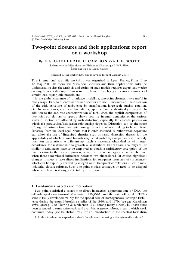 (PDF) Two-point closures and their applications: report on a workshop