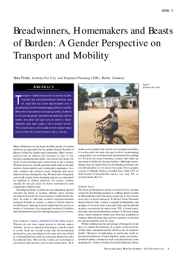 (PDF) Breadwinners, Homemakers and Beasts of Burden A Gender