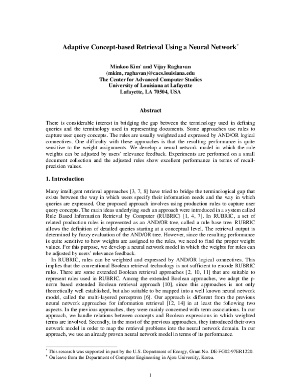 (PDF) Adaptive concept-based retrieval using a neural network