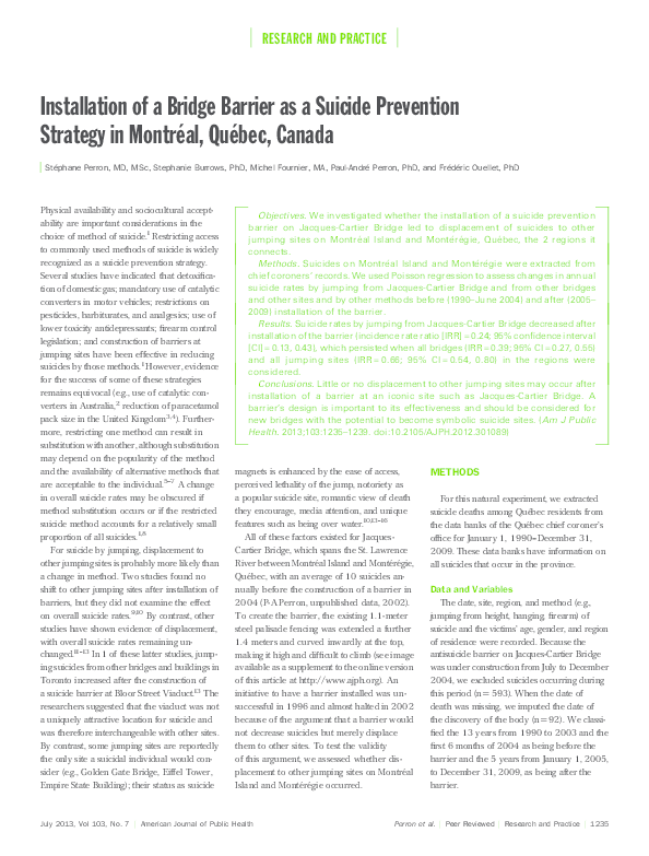 (PDF) Installation of a Bridge Barrier as a Suicide Prevention Strategy ...