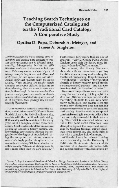(PDF) Teaching Search Techniques on the Computerized Catalog and on the ...