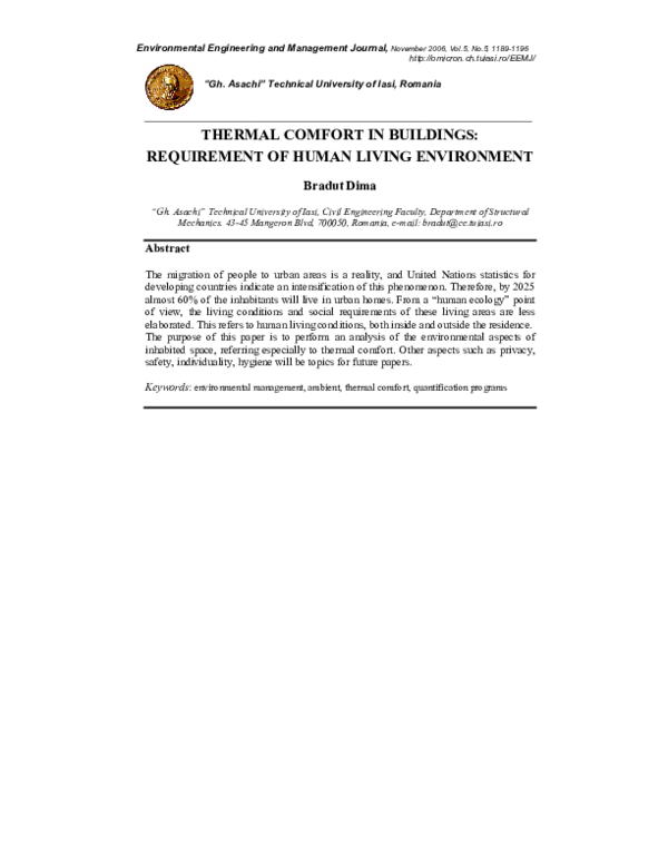 (PDF) Thermal Comfort in Buildings: Requirement of Human Living Environment
