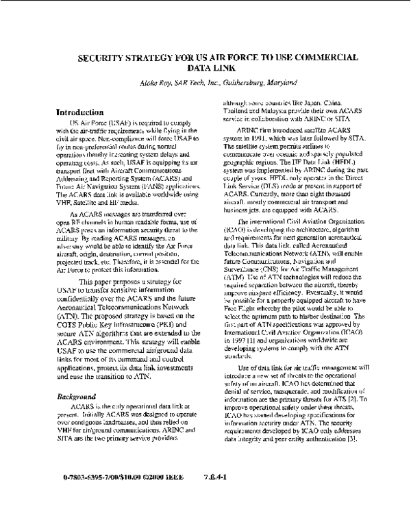 (PDF) Security strategy for US Air Force to use commercial data link