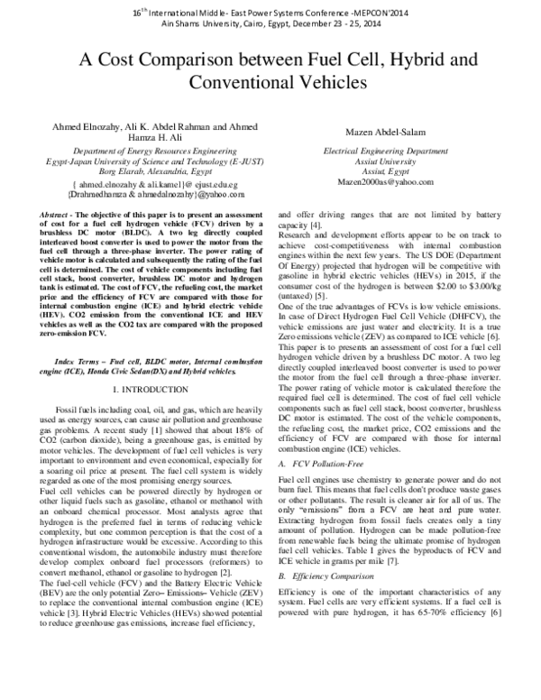 (PDF) A Cost Comparison between Fuel Cell, Hybrid and Conventional Vehicles