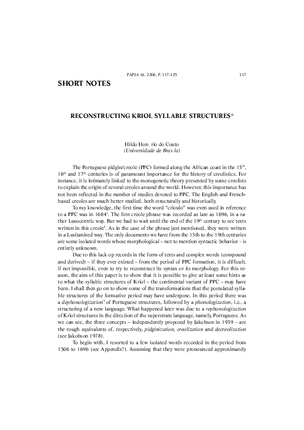 (PDF) Reconstructing Kriol Syllable Structures