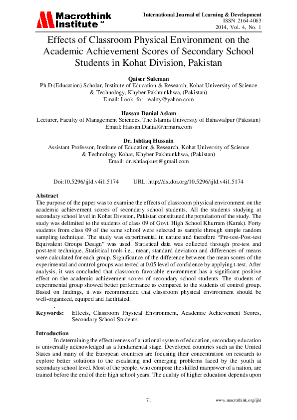 (PDF) Effects of Classroom Physical Environment on the Academic ...