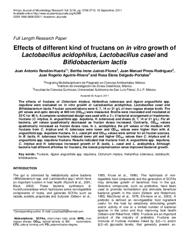 (PDF) Effects of different kind of fructans on in vitro growth of ...