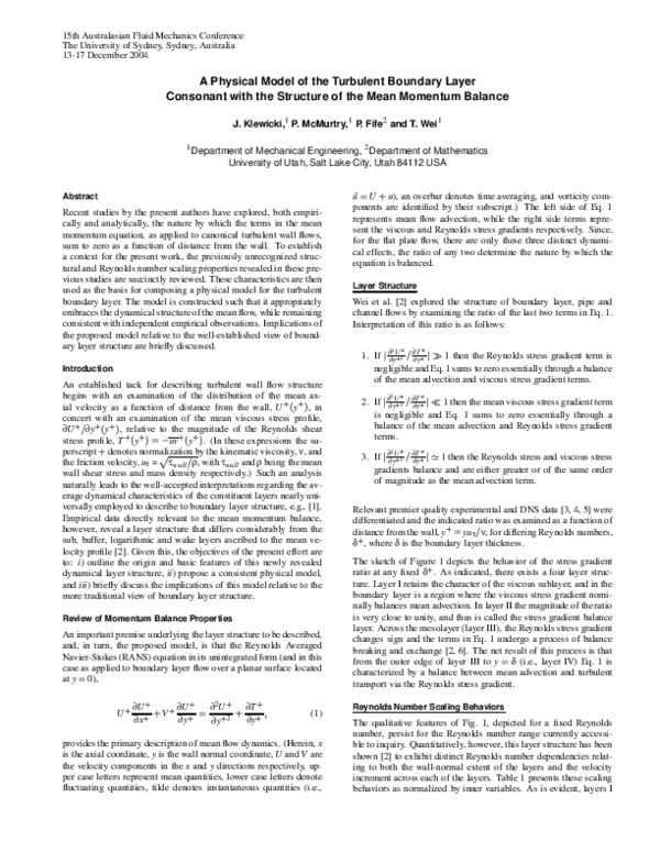 (PDF) A physical model of the turbulent boundary layer consonant with ...