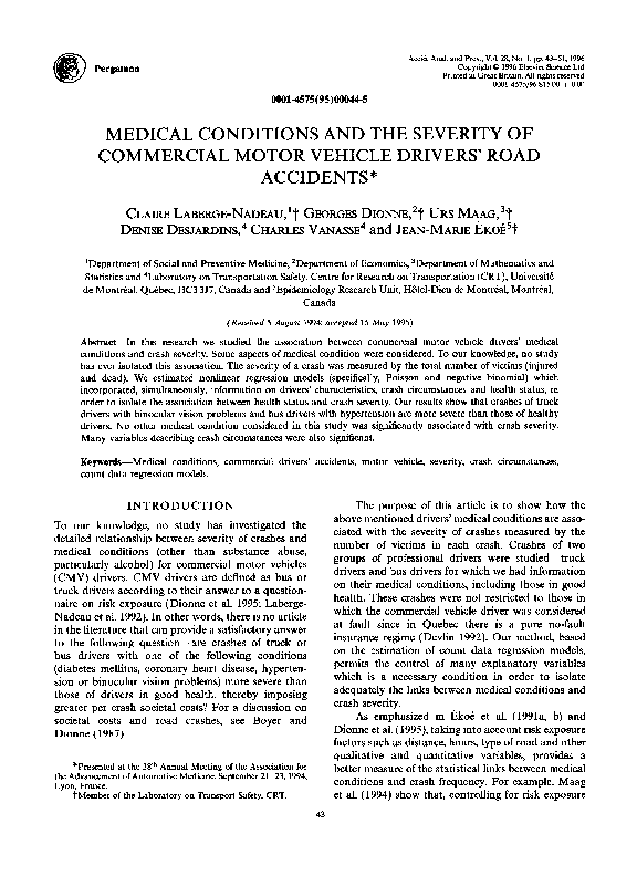 (PDF) Medical conditions and the severity of commercial motor vehicle ...