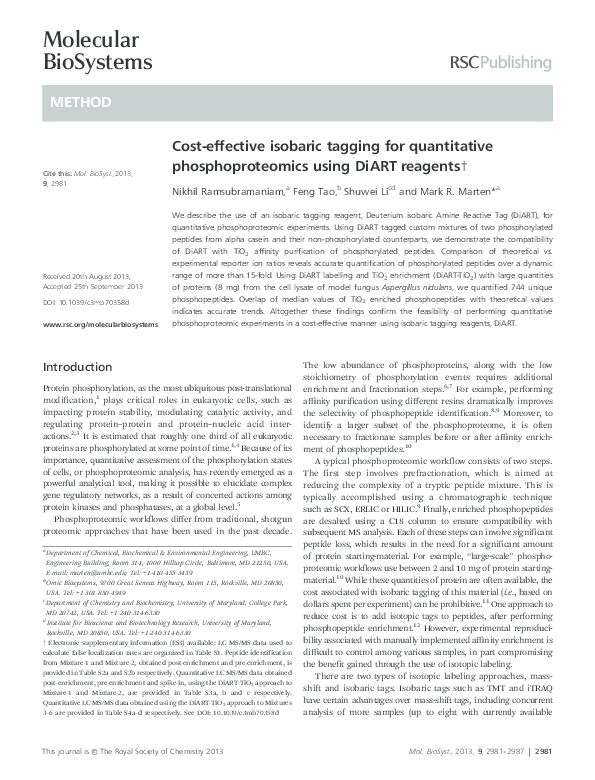 (PDF) Cost-effective isobaric tagging for quantitative ...