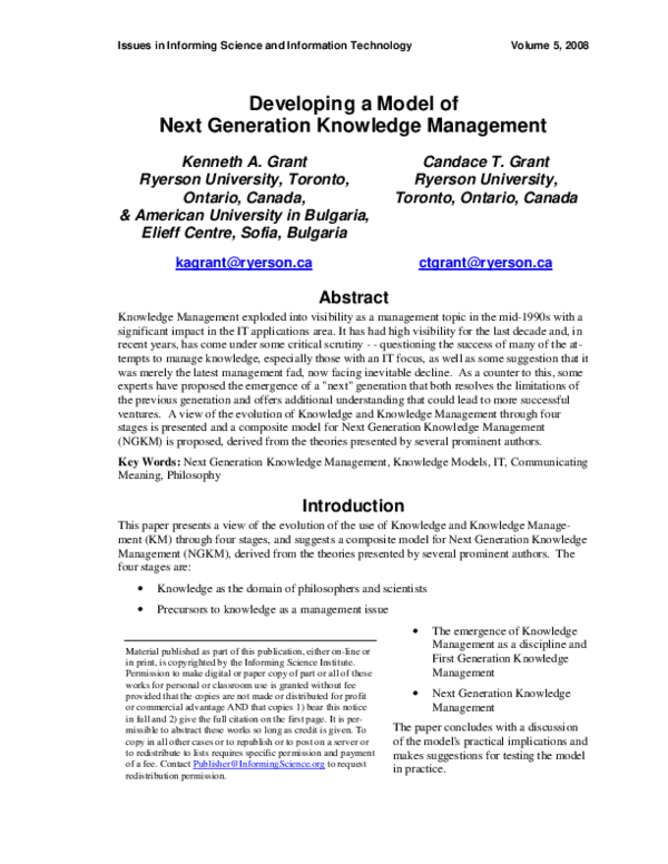 (PDF) Developing a Model of Next Generation Knowledge Management