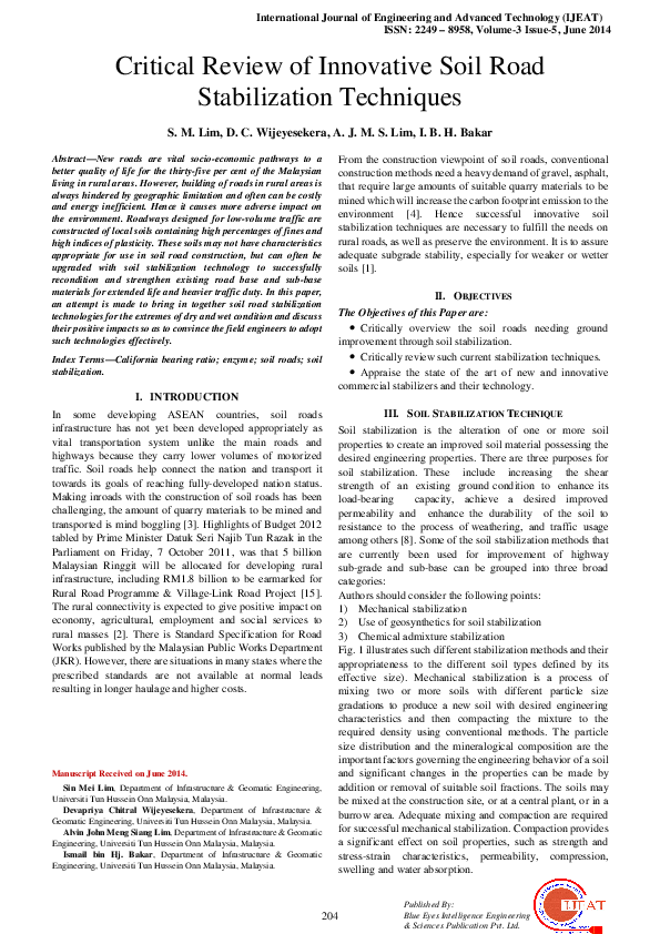 (PDF) Critical Review of Innovative Soil Road Stabilization Techniques