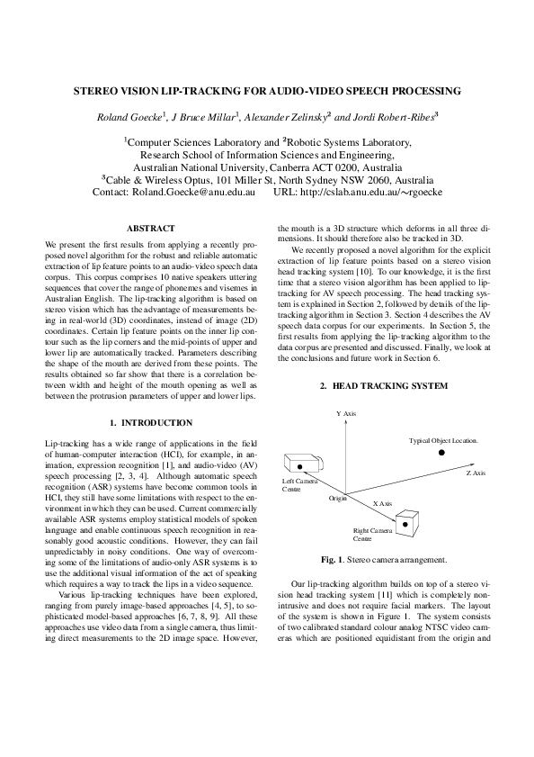 (PDF) Stereo Vision Lip-Tracking for Audio-Video Speech Processing