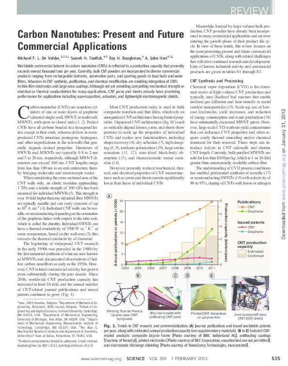 (PDF) Carbon Nanotubes: Present and Future Commercial Applications