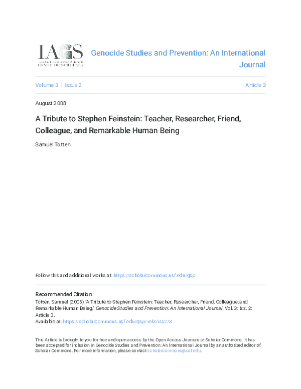 (PDF) A Tribute to Stephen Feinstein: Teacher, Researcher, Friend ...