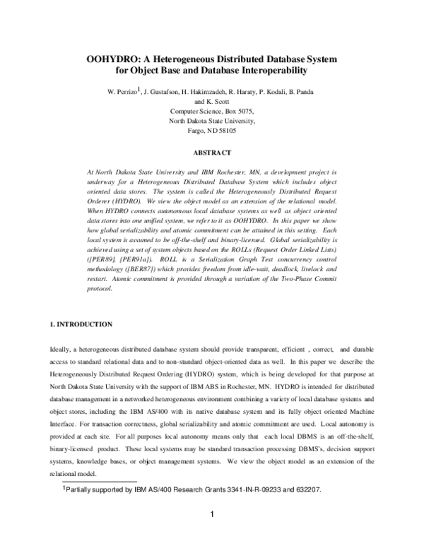 (PDF) OOHYDRO: A Heterogeneous Distributed Database System for Object ...