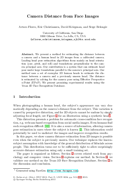 (PDF) Camera Distance from Face Images