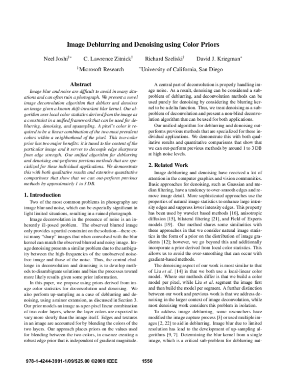 (PDF) Image deblurring and denoising using color priors