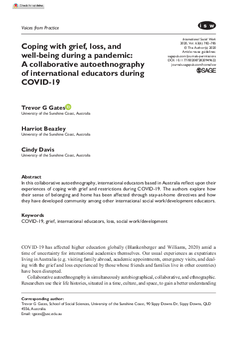 (PDF) Coping with grief, loss, and well-being during a pandemic: A ...