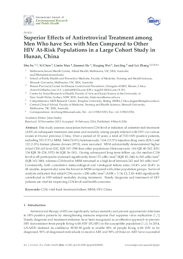 (PDF) Superior Effects of Antiretroviral Treatment among Men Who have ...