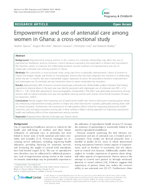 (PDF) Empowerment and use of antenatal care among women in Ghana: a ...