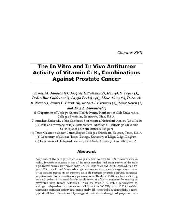 (PDF) The in vitro and in vivo Antitumor Activity of Vitamin C: K3 ...